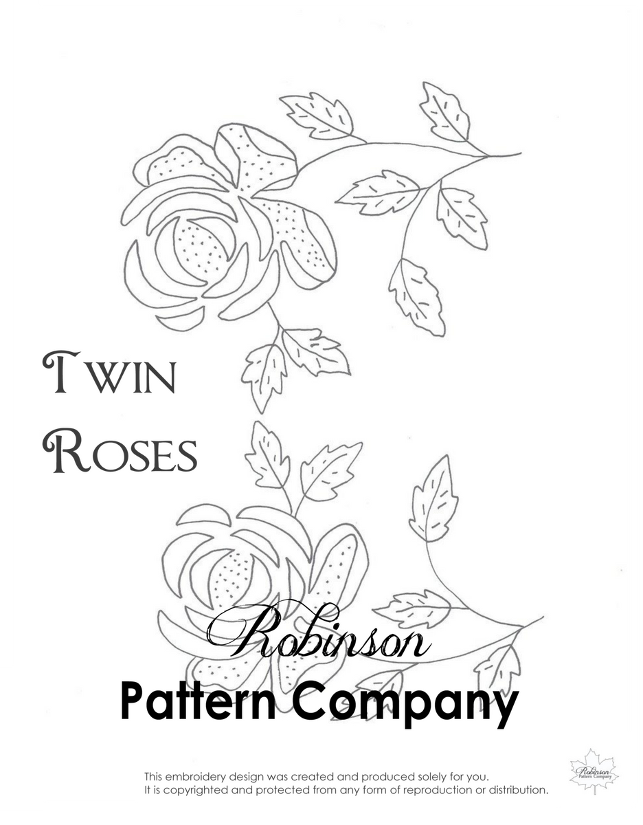 Twin Roses Hand Embroidery pattern – Robinson Pattern Company twin-roses-hand-embroidery-pattern-robinson-pattern-company